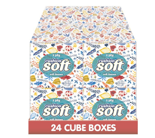 Cushion Soft 2-Ply Facial Tissues 24 Pack 100 Sheets per Box Regular Cube