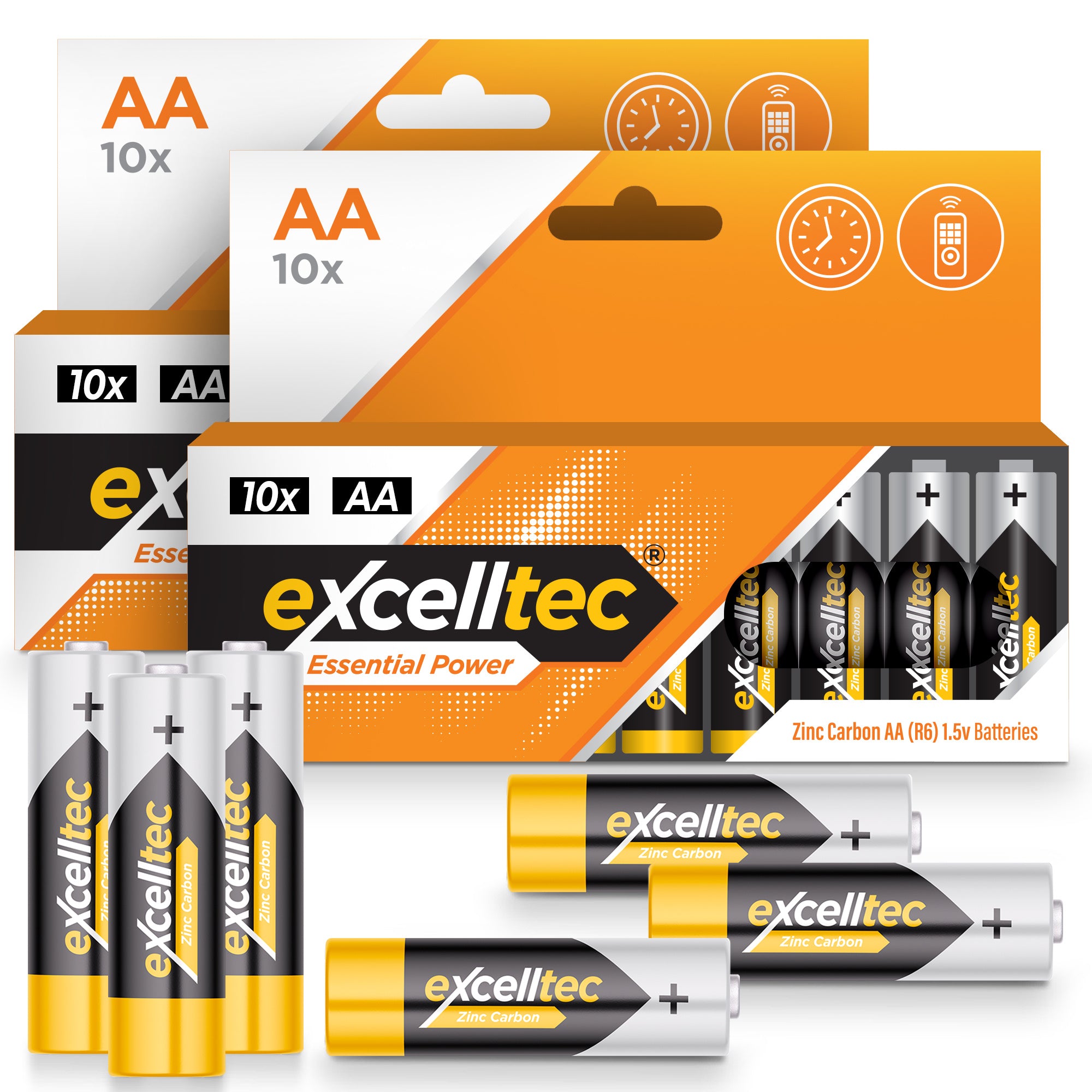 20 Pack Excelltec AA / AAA Batteries | 1.5V Zinc Carbon Dry Cell 1000mAh Battery for Low Drain Devices | Non-Rechargeable Primary Cell Batteries for Remote Controls, Clocks, Flashlights, Alarms, Radios & More | Long Shelf Life Disposable AA AAA Battery Pa