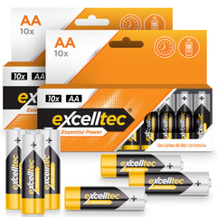 20 Pack Excelltec AA / AAA Batteries | 1.5V Zinc Carbon Dry Cell 1000mAh Battery for Low Drain Devices | Non-Rechargeable Primary Cell Batteries for Remote Controls, Clocks, Flashlights, Alarms, Radios & More | Long Shelf Life Disposable AA AAA Battery Pa