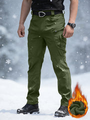 Men's -Lined Tactical Cargo Pants for Winter, New Multi-Functional Pockets, Softshell Stretch Warm Fabric, Windproof, Durable, Tear-Resistant, Suitable for Middle-Aged and Elderly, Outdoor Hiking, Travel, Snowy Weather, No Belt