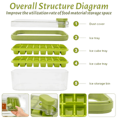 Ice Cube Tray with Lid and Bin, 56pcs Ice Cube Mold, 2 Trays & Ice Scoop, BPA