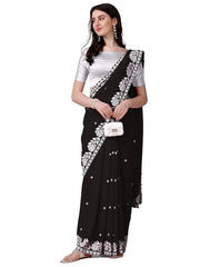Estationeryhouse Women's Georgette Embroidery Border Work Designer Saree with Blouse Piece
