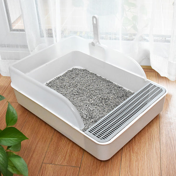 51cm Extra Large Open Cat Litter Tray High Sided Deep Jumbo Rim Pan Box Loo Toilet Large Cat Litter Tray Box, Cat Litter Box Cat Toilet Tray Anti-Splash Non Slip High Sided Deep Toilet Loo Adult Cats Kitten Pan Pet Loo Easy Cleaning | Pet Toilet, White