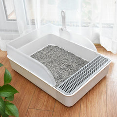 51cm Extra Large Open Cat Litter Tray High Sided Deep Jumbo Rim Pan Box Loo Toilet Large Cat Litter Tray Box, Cat Litter Box Cat Toilet Tray Anti-Splash Non Slip High Sided Deep Toilet Loo Adult Cats Kitten Pan Pet Loo Easy Cleaning | Pet Toilet, White
