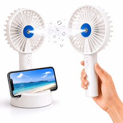 Portable Rechargeable Handheld Fan with Phone Holder, 3 Speed Settings, USB Rechargeable 1200mAh Battery, Personal Cooling Fan with Water Mist Function for Home, Office, Travel & Outdoor Use