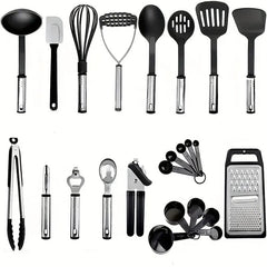24 Pieces Black Stainless Steel Utensil Set Kitchen Utensils Set Non-Stick and Heat Resistant Kitchen Gadgets Cookware Set, Spatula Turner for Nonstick Kitchen Cookware Utensils Set