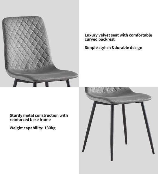 mcc direct Set of 2 Designer Velvet Chairs Fabric Dining Chairs with Metal Legs-Lexi Chairs