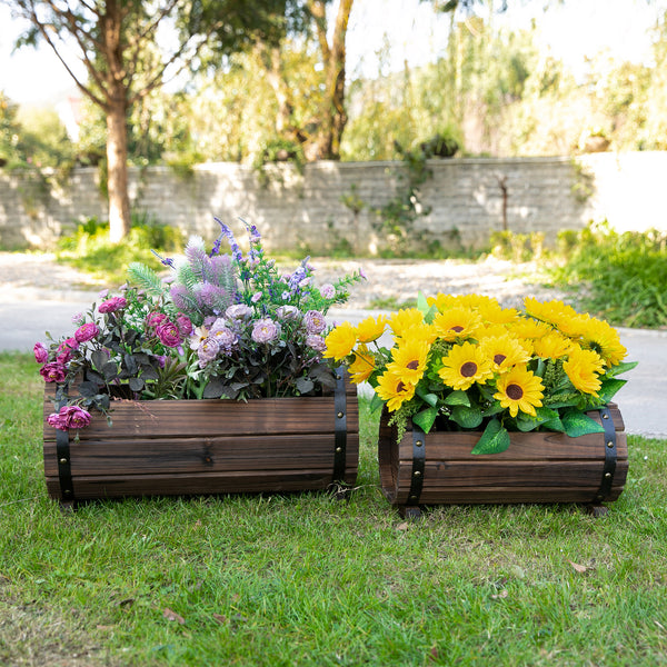 Outsunny 2Pcs Wooden Flower Plant Pot Outdoor Plant Box with Solid Wood