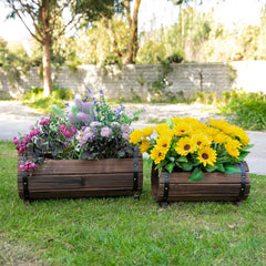 Outsunny 2Pcs Wooden Flower Plant Pot Outdoor Plant Box with Solid Wood