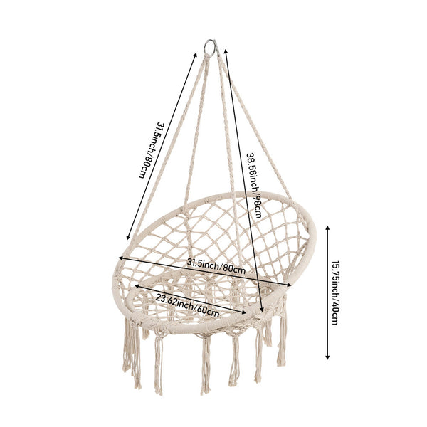 Courtyard Woven Hanging Basket, Hanging Cotton Rope Iron Ring Hanging Chair, Balcony Rocking Chair, Suitable for Indoor, Outdoor, Home, Balcony, Courtyard, Garden, Maximum Load Capacity: 200kg, Material: Iron Ring, Cotton Rope (No Include Cushion)