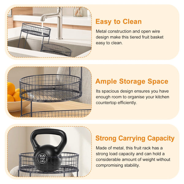 3-Layer Desktop Storage Rack - Iron Fruit Basket & Vegetable Organizer for Kitchen Dining Table, Space Saving Metal Storage Rack