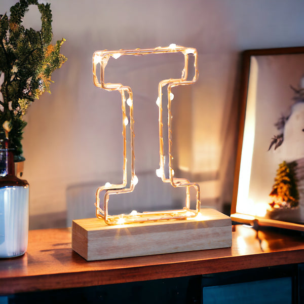 Light Up Letter | LED Alphabet Wire Frame Letter Lights | Rose Gold Copper Initials | Personalised Lighting | Battery Powered | For The Office Living Room Bedroom | Gift For Her