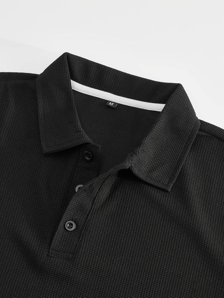 Men's Waffle Casual Suit Top Short Sleeve Turnover Collar Shirt Bottom Leisure Pants Comfortable and Clean Suitable for Spring and Summer Wear