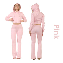 ZIPLORE Women'S Cropped Zip Hoodie and High-Waisted Bell Bottom Trousers Lounge Set for Casual, Athleisure & Streetwear - Suits, Womenswear Long Sleeve Minimalist Suits Womenswear Comfort Adjustable Clothing Drawstring Elegant Everyday Chic Loungewear Mat