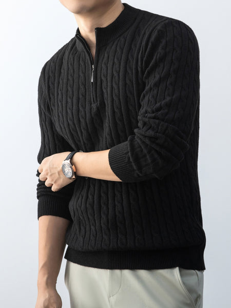 Christmas Gift for Men, New Twist Zipper Collar Pullover Sweater, Autumn And Winter Style, with Velvet, Thickened, Warm And Cold-Resistant, Can Be Worn Inside Or Outside, Casual And Versatile Essential, Knit