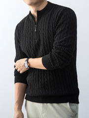 Christmas Gift for Men, New Twist Zipper Collar Pullover Sweater, Autumn And Winter Style, with Velvet, Thickened, Warm And Cold-Resistant, Can Be Worn Inside Or Outside, Casual And Versatile Essential, Knit