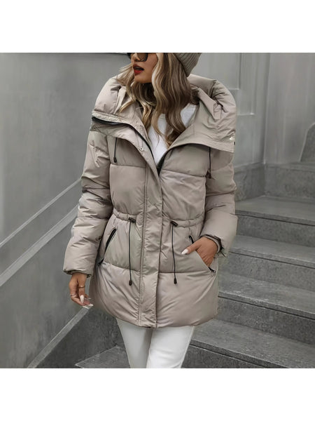 Women's Winter Coat - Thickened Warm Mid-Length Jacket with Full-Zip Closure, Waist-Hugging Slim Fit & Pockets - Elegant Cold Weather Outerwear for, Parties, Travel - Durable Long Sleeve Coat (Machine Washable) In Green, Winter Jacket for Women,
