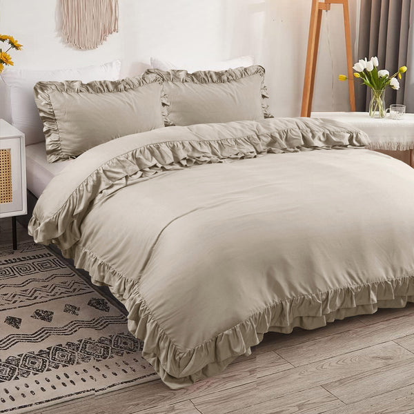 3-Piece Ruffle Frilled Duvet Cover Set – Soft, Comfortable Bedding with Pillowcases, Button Closure, Elegant Layered Design