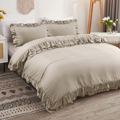 3-Piece Ruffle Frilled Duvet Cover Set – Soft, Comfortable Bedding with Pillowcases, Button Closure, Elegant Layered Design