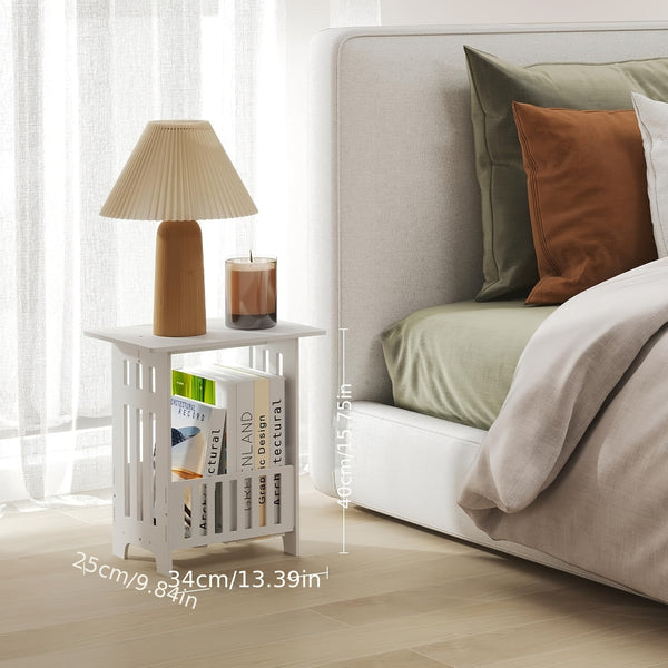 Bathroom Storage Cabinet | White Wood-Plastic Freestanding Organizer | 3-Tier with Slatted Doors & Open Shelf | Space-Saving Design for Bathroom, Kitchen, Bedroom | Modern Minimalist Style, Versatile Cabinet | Slatted Door Design | Woodplastic Material, B