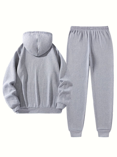 2pcs Cartoon NORWAY Letter Drawstring Hoodie and Sports Trousers Set | Casual Hooded, Slight Stretch Fabric, Patterned, Loose Fit for Men, Ideal for Fall/Winter