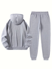 2pcs Cartoon NORWAY Letter Drawstring Hoodie and Sports Trousers Set | Casual Hooded, Slight Stretch Fabric, Patterned, Loose Fit for Men, Ideal for Fall/Winter