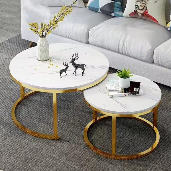 Nesting Coffee Tables Set of 2 Round Stacking Sofa Side Tables for Living Room