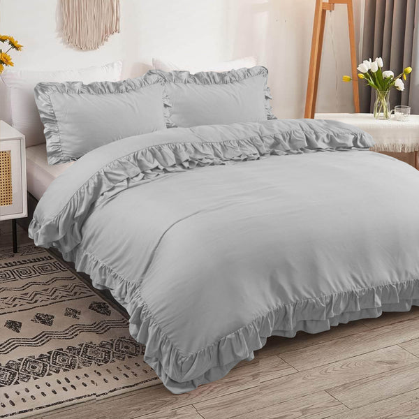 3-Piece Ruffle Frilled Duvet Cover Set – Soft, Comfortable Bedding with Pillowcases, Button Closure, Elegant Layered Design