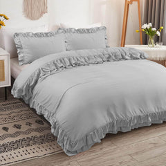 3-Piece Ruffle Frilled Duvet Cover Set – Soft, Comfortable Bedding with Pillowcases, Button Closure, Elegant Layered Design