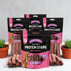 Delicious Protein Strips Beef Flavour, High Protein Dog Treats, Chewy Training Snacks, Easily Digestible in Resealable Pack