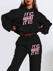 Women'S Letter Print Simple Hoodie & Sweatshirt Set - Autumn Long Sleeve Hooded for UK Ladies, Casual Everyday Outfit, Casual |Square Neckline|Drawstring Detail, Sweater Hoodie
