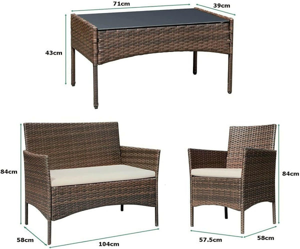 4pcs Rattan Outdoor Garden furniture sofa set with 2x Armchairs 1x Double Sofa & 1 table for indoor & outdoor