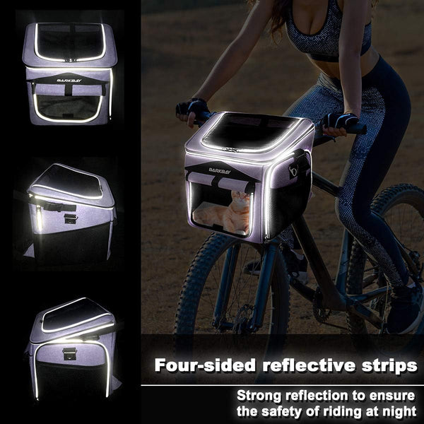 BARKBAY Dog Bike Basket Carrier, Expandable Foldable Soft-Sided Dog Carrier, 2 Open Doors, 5 Reflective Tapes, Pet Travel Bag, Safe and Easy for Small Medium Cats and Dogs (Purple)
