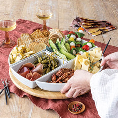 Over & Back Bamboo Lazy Susan with 4 Porcelain Dishes