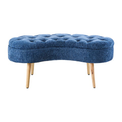 Nordic Modern Arc-shaped Design Quilted Button Fabric Upholstered Storage Stool Shoe Changing Stool with Wooden Legs, Large Capacity Shoe Changing Stool At The Entrance of The Living Room, Storage Bench At The Bed End, Blue, 103*50*46cm