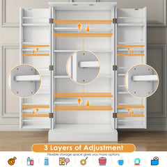 Freestanding Kitchen Pantry Storage Cabinet, White, Adjustable Shelves, 3-Level Design, 60cm W x 40cm D x 120cm H, Easy Assembly, Spacious Storage for Kitchen, Home Office, Bedroom, Bathroom