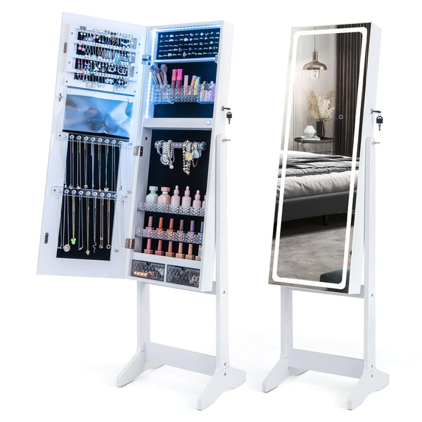 DORTALA Lockable Jewelry Armoire Standing Jewelry Cabinet W/ LED Lights, Jewelry Armoires