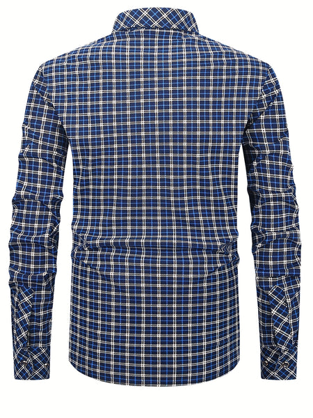 2pcs Set of Long-Sleeved Men'S Shirts, Autumn Men'S Clothing, Plaid Button- Shirts