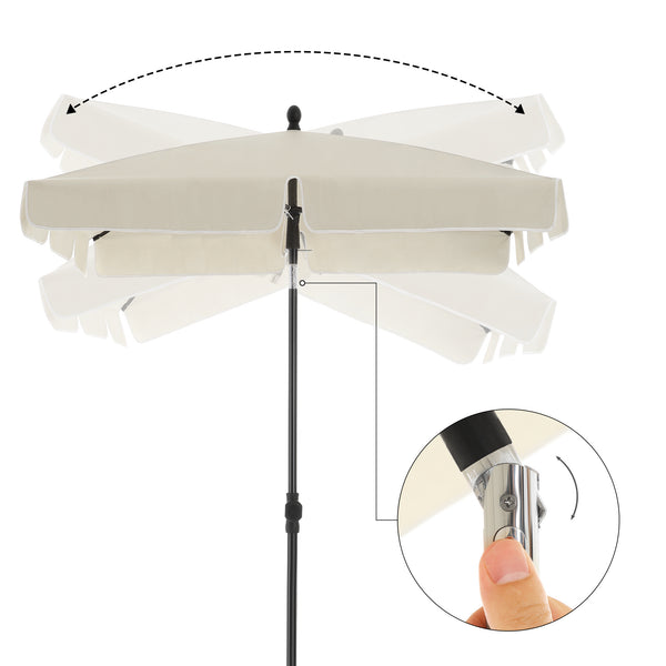Rectangular Balcony Parasol 1.8 x 1.25 m, UPF 50+ Protection, Tilting Sunshade, PA-Coated Canopy, Carrying Bag, Garden Terrace, Base Not Included, Grey,White
