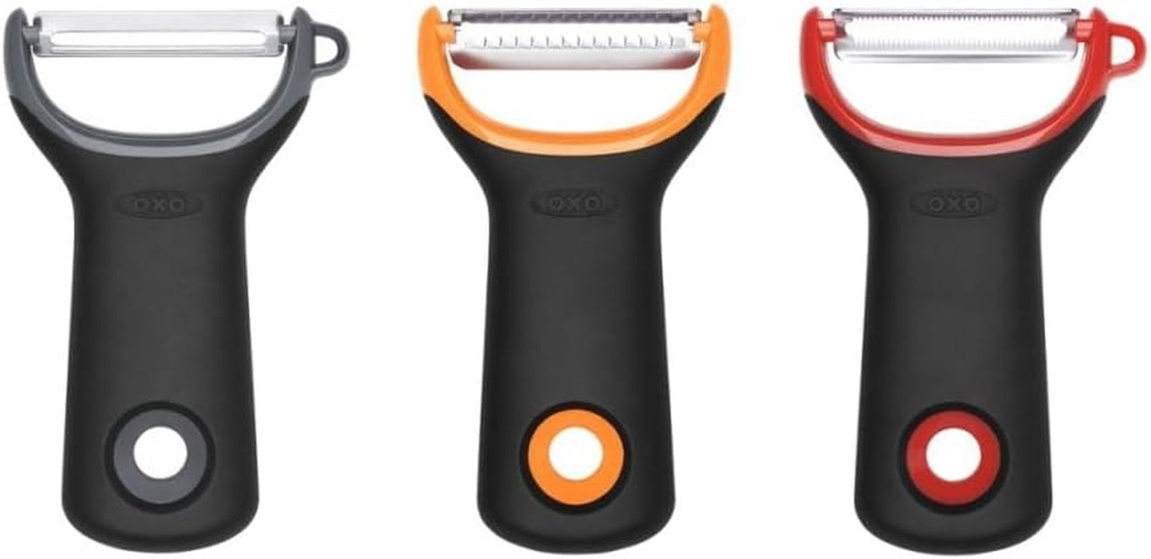 OXO Good Grips 3-Piece Assorted Prep Peeler Set – Includes Straight, Serrated & Julienne Peelers – Y-Shaped Design – Sharp Stainless Steel Blades – Non-Slip Handle – Dishwasher Safe