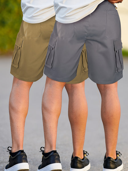 2pcs Men'S Cargo Shorts, Drawstring Waist Multi-Pocket Men'S Shorts