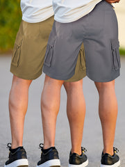 2pcs Men'S Cargo Shorts, Drawstring Waist Multi-Pocket Men'S Shorts