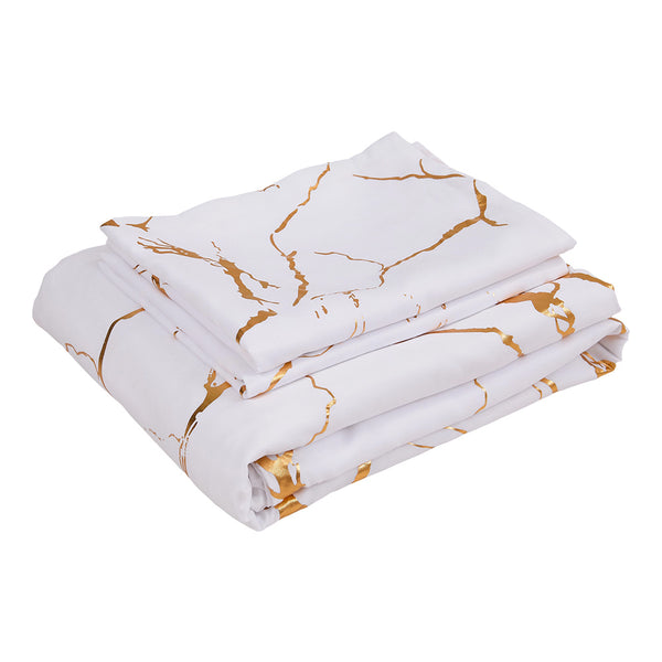 1set White Gilded Marble Pattern Duvet Cover Pillowcase Three-Piece Bedding Set with 2 Pillowcases for All Seasons and 1 Soft Duvet Cover Home Bedding Three-Piece Set
