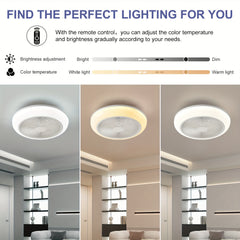 1pc Ceiling Fans with Lights, LED Fan Light Kit, Low Profile Ceiling Fans, Bladeless Ceiling Fan Remote Control Enclosed Flush Mount Ceiling Fan with Timming, 3000-6000K for Living Room, Bedroom, Attic, Kitchen, Laundry Room, Dining Room