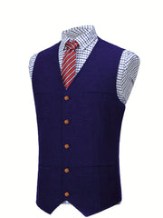 Men'S Vest Wool Blend Herringbone Vintage Men'S Fashion Vest, Groom Best Man Formal Wedding Party Casual Vest