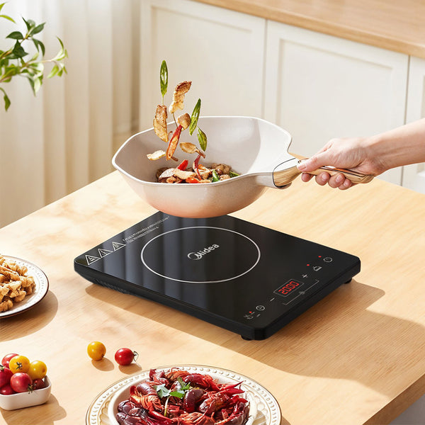 Midea 2000W Single Induction Cooker, Ultra-thin Portable Induction Hob with Fashion Look, 8 Power Levels & 5 Cooking Programs Adjustable, Black Glass Ceramic, LED Touch Display, 3-hour Timer, Safety Lock, Easy to Clean