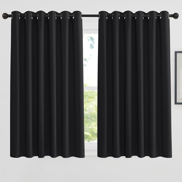 PONY DANCE Grey Blackout Thermal Insulated Curtains for Bedroom, 46 X 54 Inch Short Eyelet Curtains & Drapes, Soft Black Out 2 Panels for Window Living Room/Kitchen