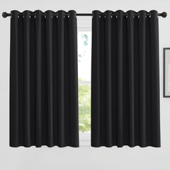 PONY DANCE Grey Blackout Thermal Insulated Curtains for Bedroom, 46 X 54 Inch Short Eyelet Curtains & Drapes, Soft Black Out 2 Panels for Window Living Room/Kitchen