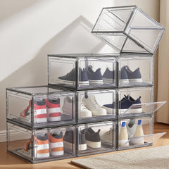 6/9/10-pack Transparent thickened shoe box with magnetic door, closet shoe box, sneaker storage box, dustproof and waterproof, stackable shoe box, upgraded sturdy shoe box, multifunctional sneaker storage box