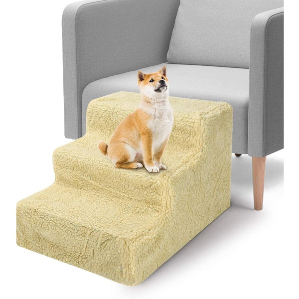 Dog Steps 3/4 Steps Pet Stair Step Pet Stairs Pet Ladder with Washable Non Slip Plush Cloth Cover for Dogs and Cats